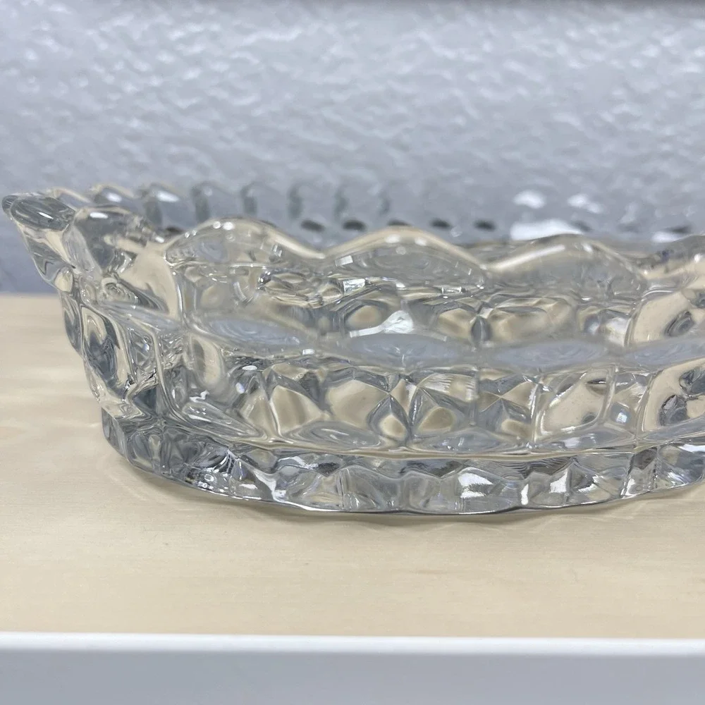 Vintage Fostoria American Cubist‎ 3 Divided Oval Dish Relish Snack Vegetable